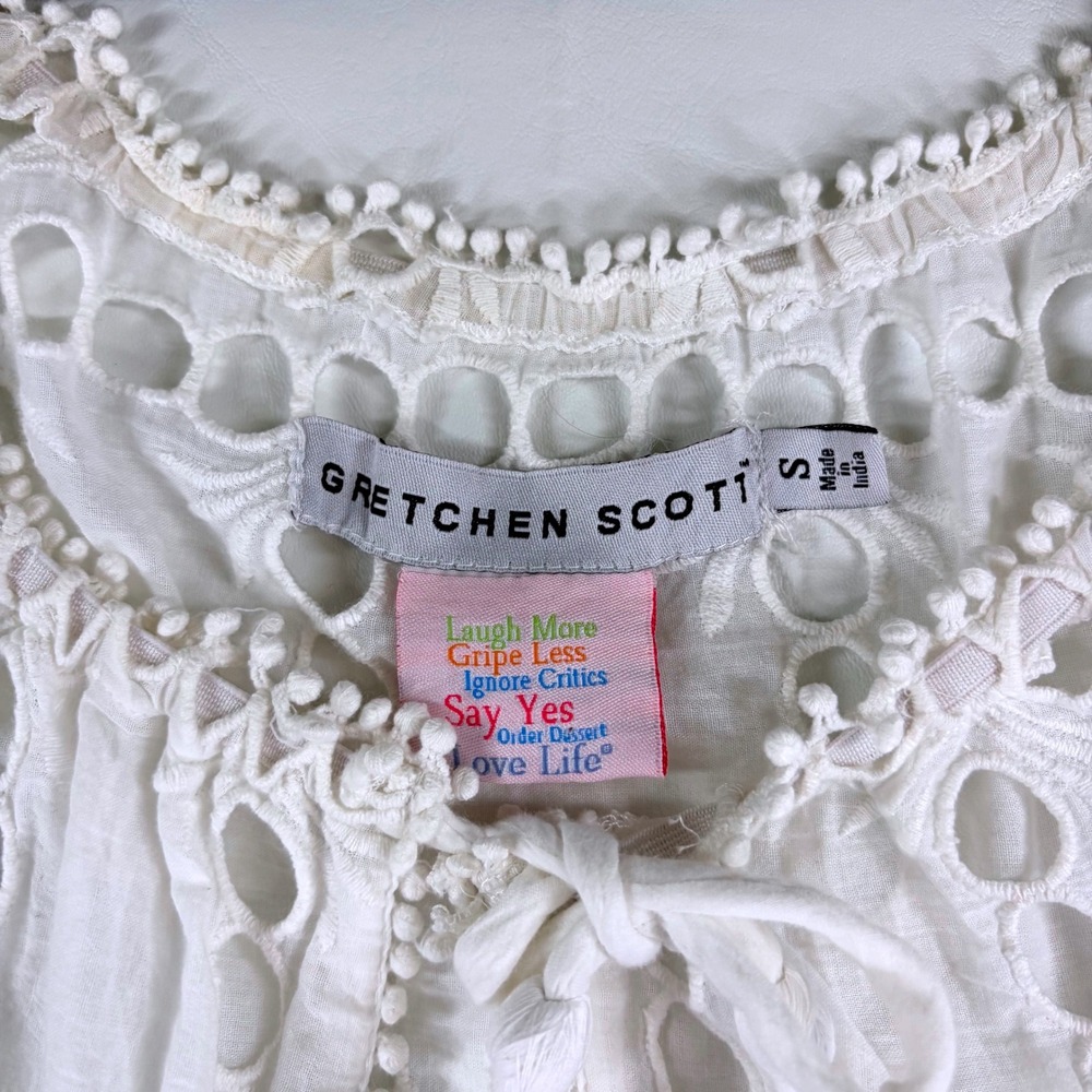 Gretchen Scott White Eyelet Lace Bohemian Swim Cover Up Tassel Tie Women's Small - Picture 6 of 9